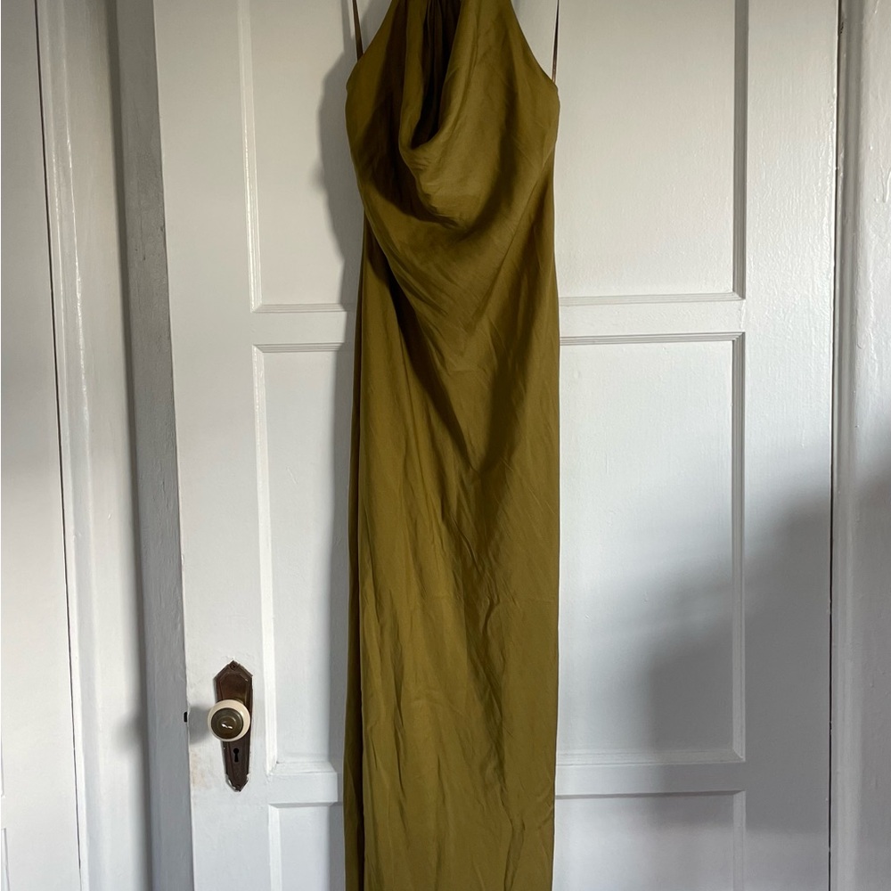 NWT Zara Satin Effect Midi Dress Olive Green, Size M